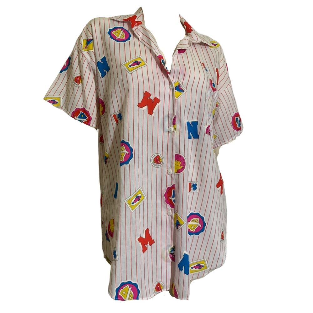 Iconic Vintage 1980s Patchwork Print Striped Cott… - image 1